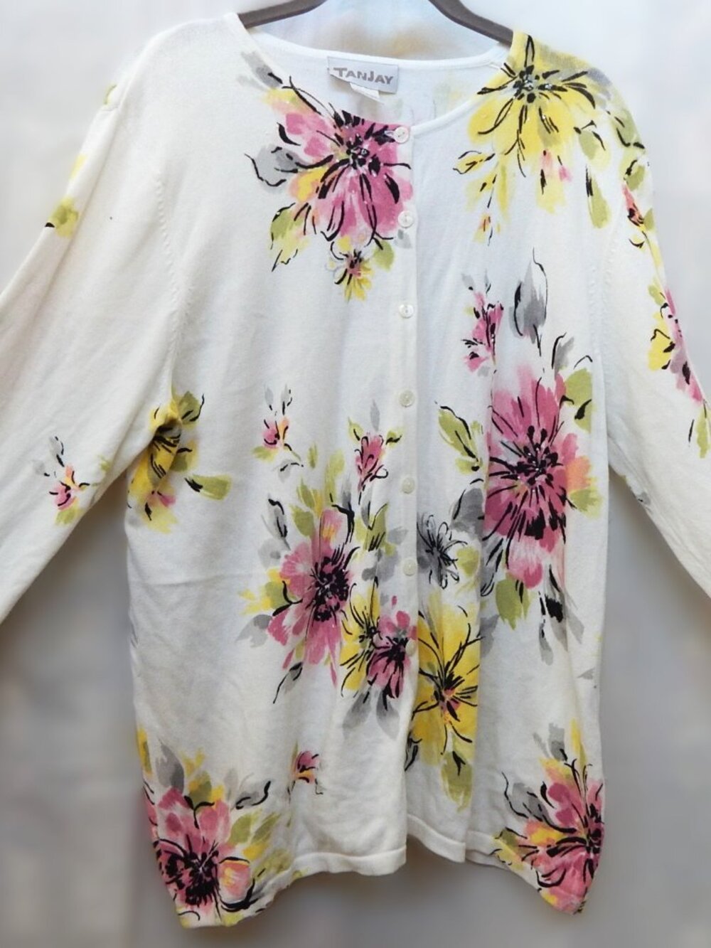 TanJay Floral Cardigan -  Sz. Lge. - Beaded Accents